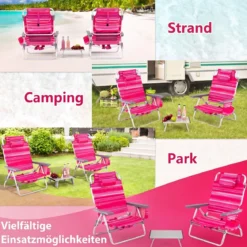 2er Set Strandstühle mit Tisch Klappbare Campingstühle mit Verstellbarer Rückenlehne