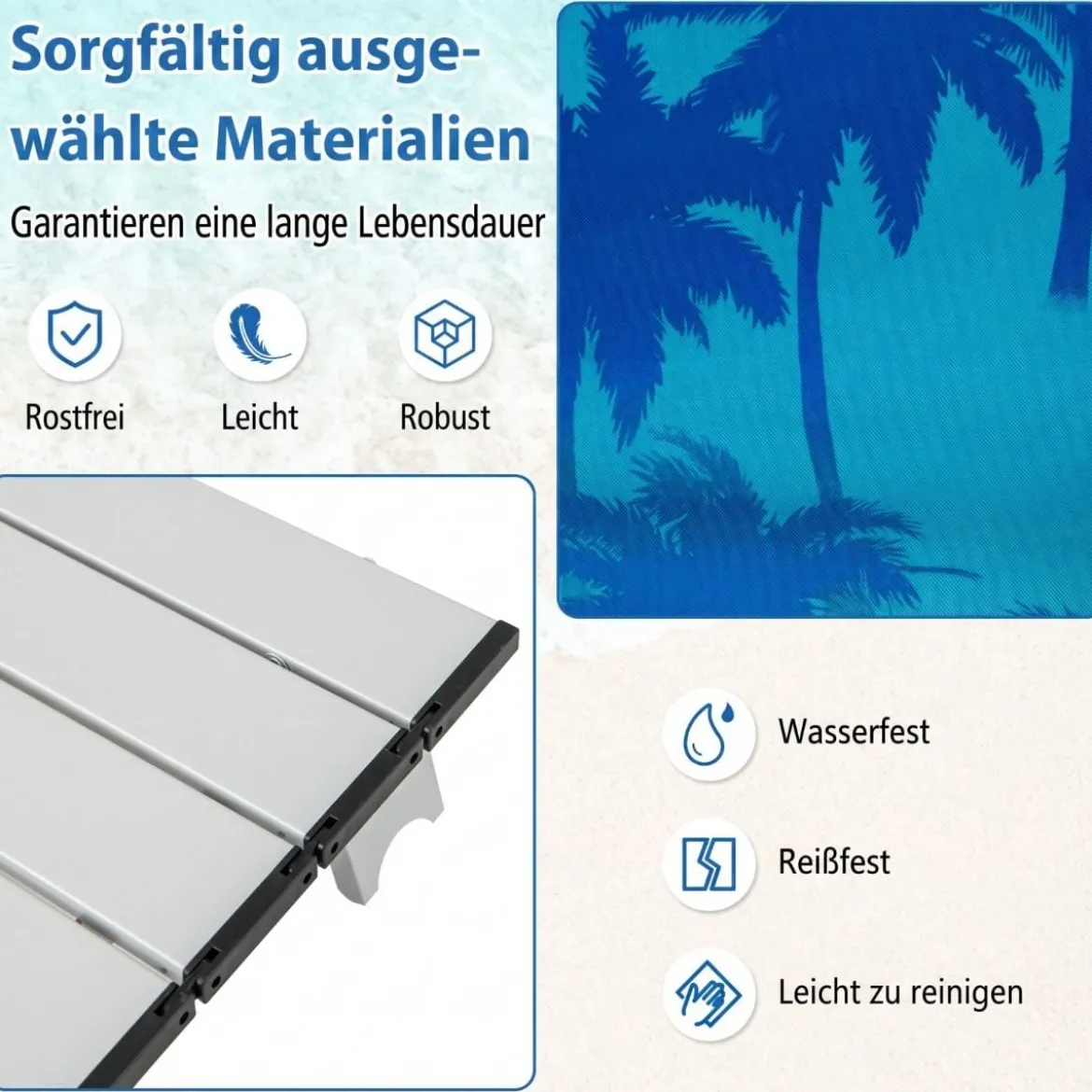 2er Set Strandstühle mit Tisch Klappbare Campingstühle mit Verstellbarer Rückenlehne