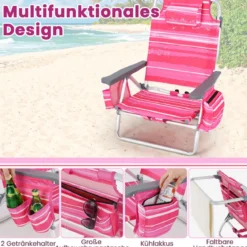 2er Set Strandstühle mit Tisch Klappbare Campingstühle mit Verstellbarer Rückenlehne