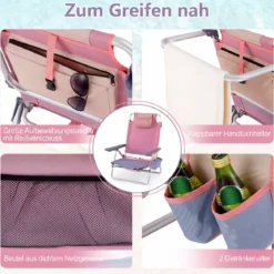 2er Set Strandstühle mit Tisch Klappbare Campingstühle mit Verstellbarer Rückenlehne