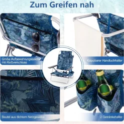 2er Set Strandstühle mit Tisch Klappbare Campingstühle mit Verstellbarer Rückenlehne