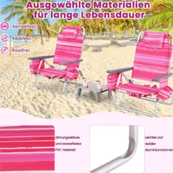 2er Set Strandstühle mit Tisch Klappbare Campingstühle mit Verstellbarer Rückenlehne