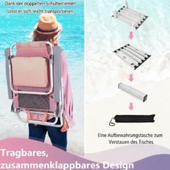2er Set Strandstühle mit Tisch Klappbare Campingstühle mit Verstellbarer Rückenlehne