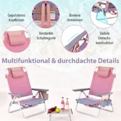 2er Set Strandstühle mit Tisch Klappbare Campingstühle mit Verstellbarer Rückenlehne