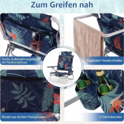 2er Set Strandstühle mit Tisch Klappbare Campingstühle mit Verstellbarer Rückenlehne