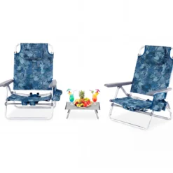 2er Set Strandstühle mit Tisch Klappbare Campingstühle mit Verstellbarer Rückenlehne