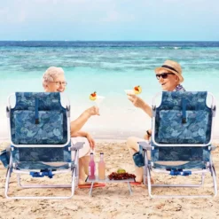 2er Set Strandstühle mit Tisch Klappbare Campingstühle mit Verstellbarer Rückenlehne