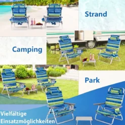 2er Set Strandstühle mit Tisch Klappbare Campingstühle mit Verstellbarer Rückenlehne