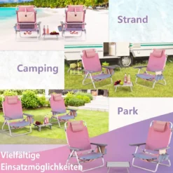 2er Set Strandstühle mit Tisch Klappbare Campingstühle mit Verstellbarer Rückenlehne