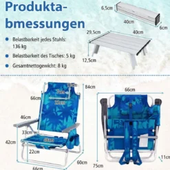 2er Set Strandstühle mit Tisch Klappbare Campingstühle mit Verstellbarer Rückenlehne
