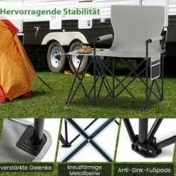 2er Set Strandstuhl faltbarer Picknickstuhl mit 5 Positionen verstellbarer Rückenlehne mit Armlehnen Grau