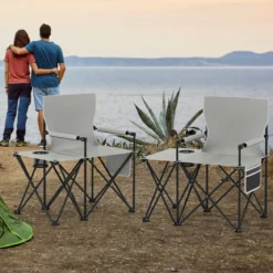 2er Set Strandstuhl faltbarer Picknickstuhl mit 5 Positionen verstellbarer Rückenlehne mit Armlehnen Grau