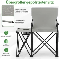 2er Set Strandstuhl faltbarer Picknickstuhl mit 5 Positionen verstellbarer Rückenlehne mit Armlehnen Grau