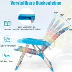 2er Set Strandstuhl faltbarer Picknickstuhl mit 5 Positionen verstellbarer Rückenlehne mit Armlehnen Bunt