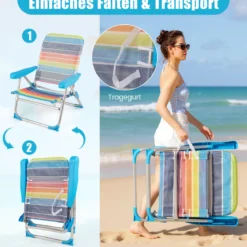 2er Set Strandstuhl faltbarer Picknickstuhl mit 5 Positionen verstellbarer Rückenlehne mit Armlehnen Bunt