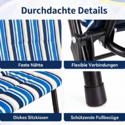 2er Set Strandstuhl Klappbar Campingstuhl mit Hoher Rückenlehne Armlehnen und Breiter Sitzfläche bis 150 kg Belastbar