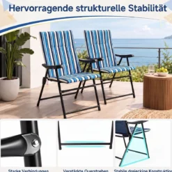 2er Set Strandstuhl Klappbar Campingstuhl mit Hoher Rückenlehne Armlehnen und Breiter Sitzfläche bis 150 kg Belastbar