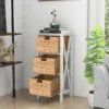 2er Set 4-stufiger Nachttisch mit 3 Seegraskörben & X-Design Schmaler Beistelltisch Weiß