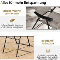 2er Set Terrassen-Barhocker mit Metallrahmen & Fußstütze Klappbarer Barstuhl Kaffee