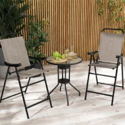 2er Set Terrassen-Barhocker mit Metallrahmen & Fußstütze Klappbarer Barstuhl Kaffee