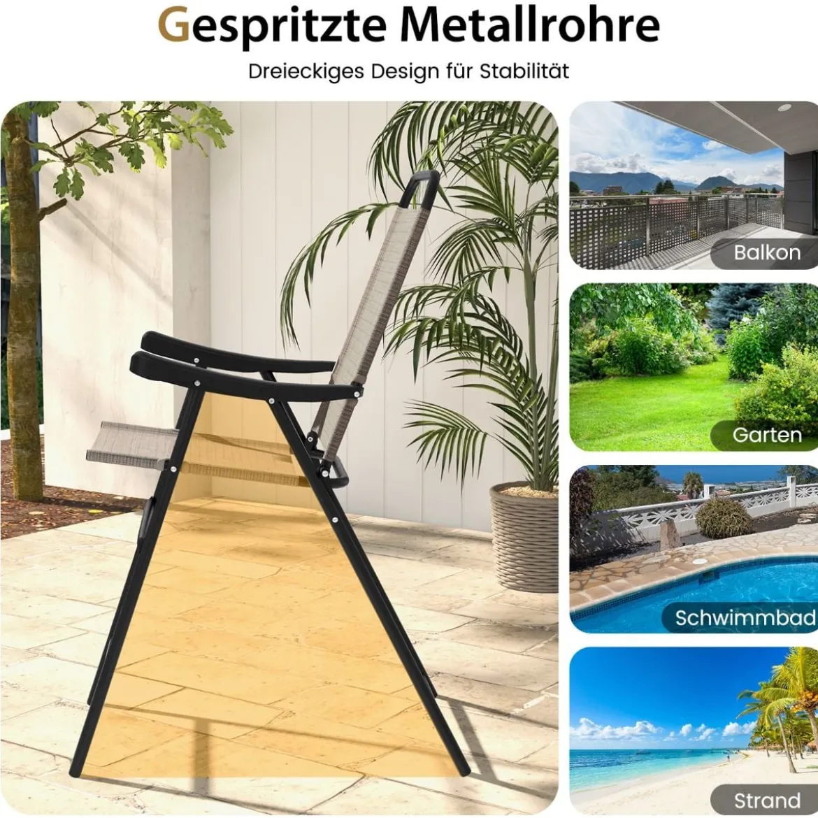 2er Set Terrassen-Barhocker mit Metallrahmen & Fußstütze Klappbarer Barstuhl Kaffee