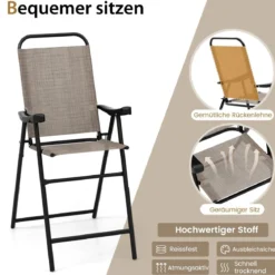 2er Set Terrassen-Barhocker mit Metallrahmen & Fußstütze Klappbarer Barstuhl Kaffee