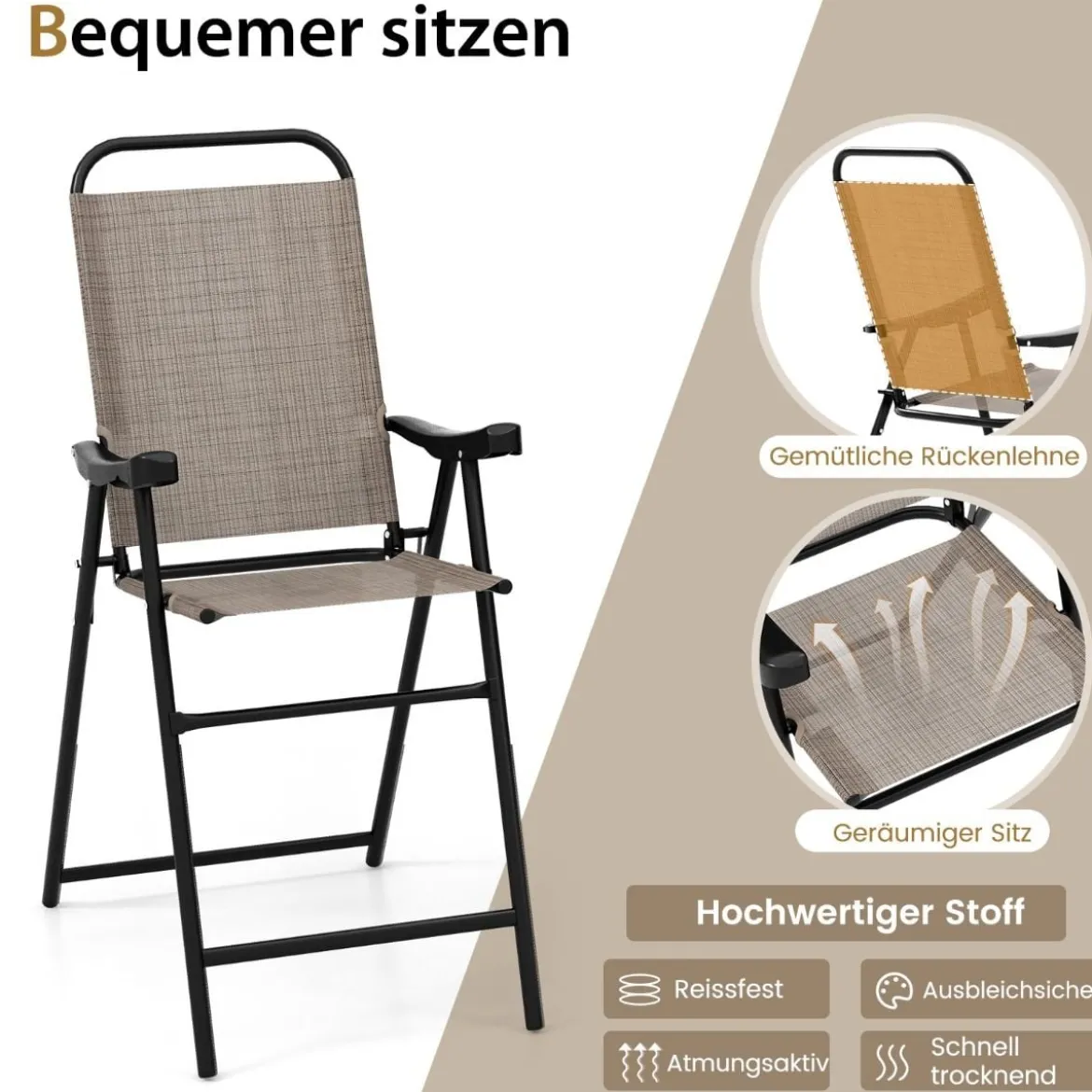 2er Set Terrassen-Barhocker mit Metallrahmen & Fußstütze Klappbarer Barstuhl Kaffee