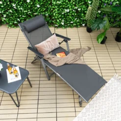 2er Set Terrassenliegestuhl Outdoor-Terrassenstuhl Klappliege mit 8 verstellbaren Rücken Schwarz
