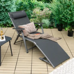 2er Set Terrassenliegestuhl Outdoor-Terrassenstuhl Klappliege mit 8 verstellbaren Rücken Schwarz