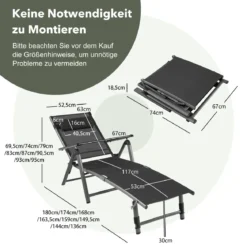 2er Set Terrassenliegestuhl Outdoor-Terrassenstuhl Klappliege mit 8 verstellbaren Rücken Schwarz