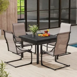 2er Set Terrassenstühlen mit Hoher Rückenlehne & Sitzfläche aus Netzgewebe Schaukelstühle