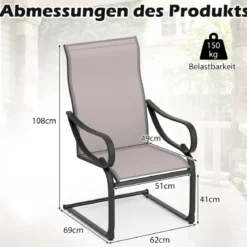 2er Set Terrassenstühlen mit Hoher Rückenlehne & Sitzfläche aus Netzgewebe Schaukelstühle