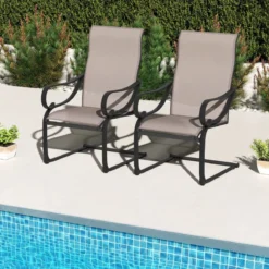 2er Set Terrassenstühlen mit Hoher Rückenlehne & Sitzfläche aus Netzgewebe Schaukelstühle