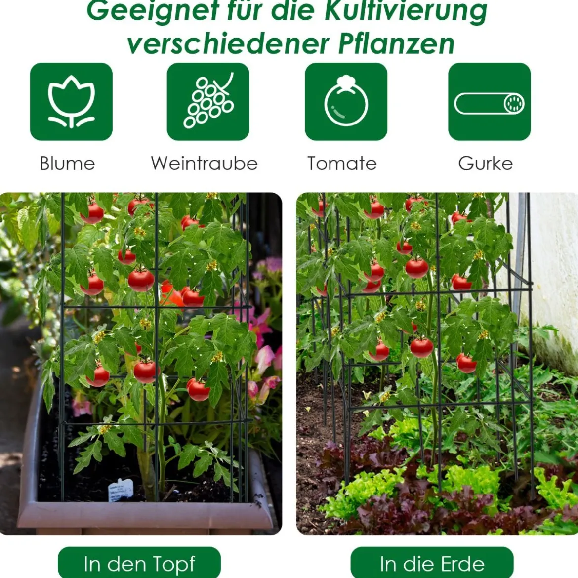 4er Set Tomaten Rankhilfe Metall Rankgitter Tomatenturm Gurkenturm Tomatenkäfig 100 cm