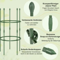 3er Set Tomaten Rankhilfe mit Verstellbare Höhe & 2 Ringe Pflanzenkäfig Pflanzenstütze 102 cm Hoch