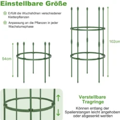 3er Set Tomaten Rankhilfe mit Verstellbare Höhe & 2 Ringe Pflanzenkäfig Pflanzenstütze 102 cm Hoch