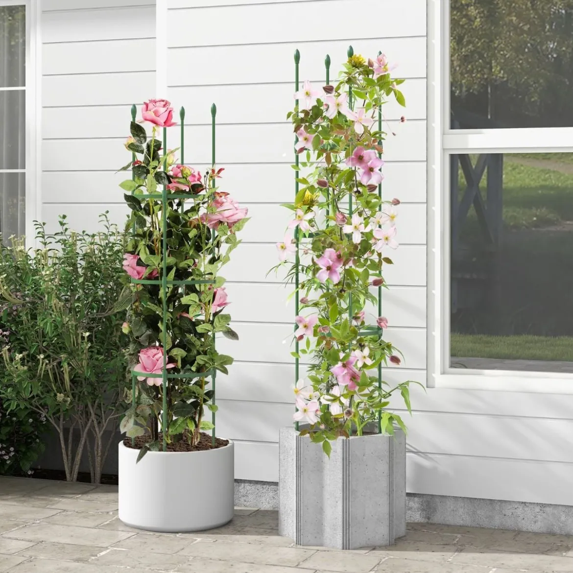 2er Set Tomaten Rankhilfe mit Verstellbare Höhe & 3 Ringe Pflanzenkäfig Pflanzenstütze 143 cm Hoch