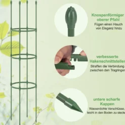 2er Set Tomaten Rankhilfe mit Verstellbare Höhe & 3 Ringe Pflanzenkäfig Pflanzenstütze 143 cm Hoch