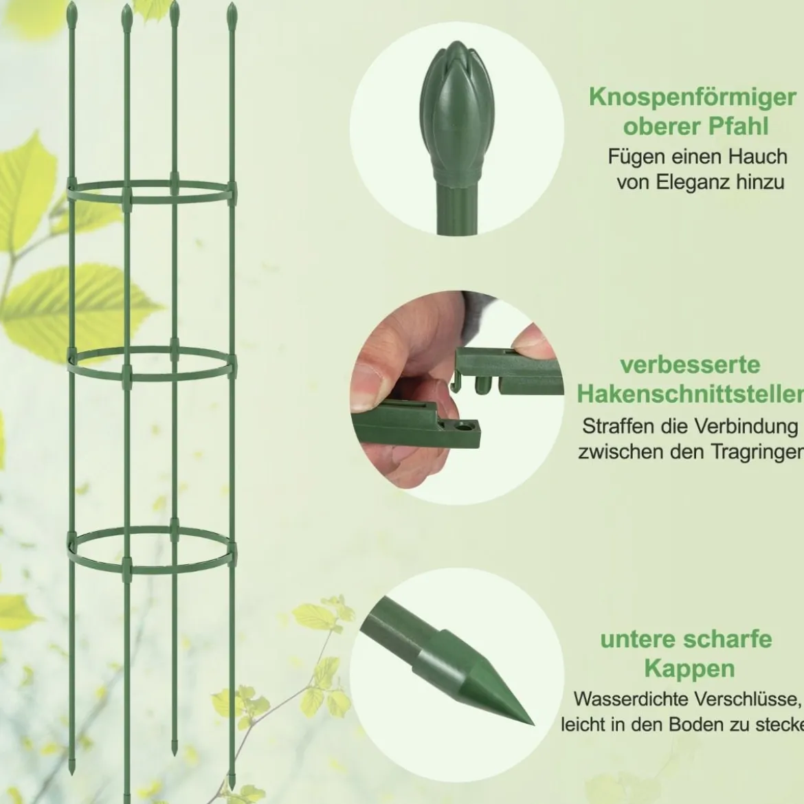 2er Set Tomaten Rankhilfe mit Verstellbare Höhe & 3 Ringe Pflanzenkäfig Pflanzenstütze 143 cm Hoch