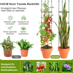 2er Set Tomaten Rankhilfe mit Verstellbare Höhe & 3 Ringe Pflanzenkäfig Pflanzenstütze 143 cm Hoch