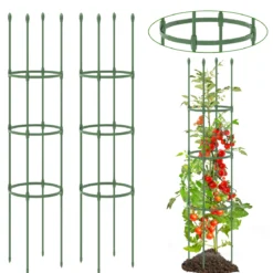 2er Set Tomaten Rankhilfe mit Verstellbare Höhe & 3 Ringe Pflanzenkäfig Pflanzenstütze 143 cm Hoch