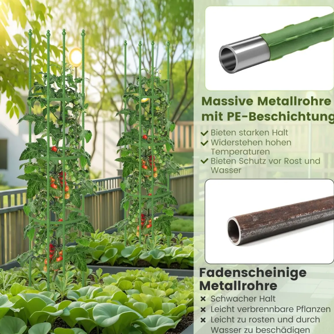 2er Set Tomaten Rankhilfe mit Verstellbarer Höhe & 6 Ringe Tomatenkäfig Pflanzenkäfig