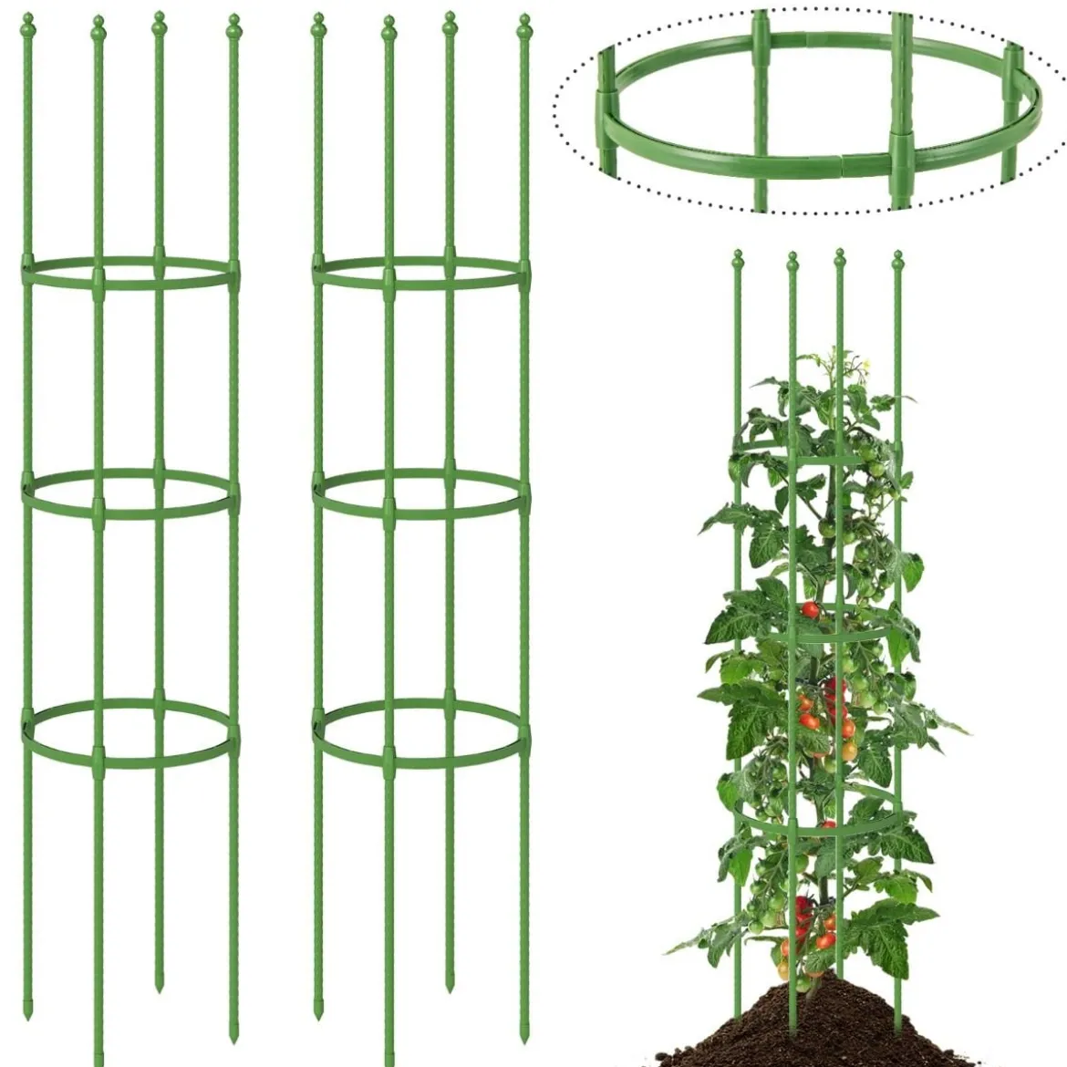 2er Set Tomaten Rankhilfe mit Verstellbarer Höhe & 6 Ringe Tomatenkäfig Pflanzenkäfig