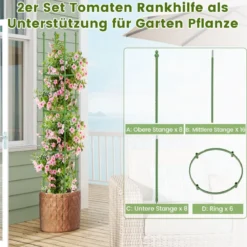 2er Set Tomaten Rankhilfe mit Verstellbarer Höhe & 6 Ringe Tomatenkäfig Pflanzenkäfig