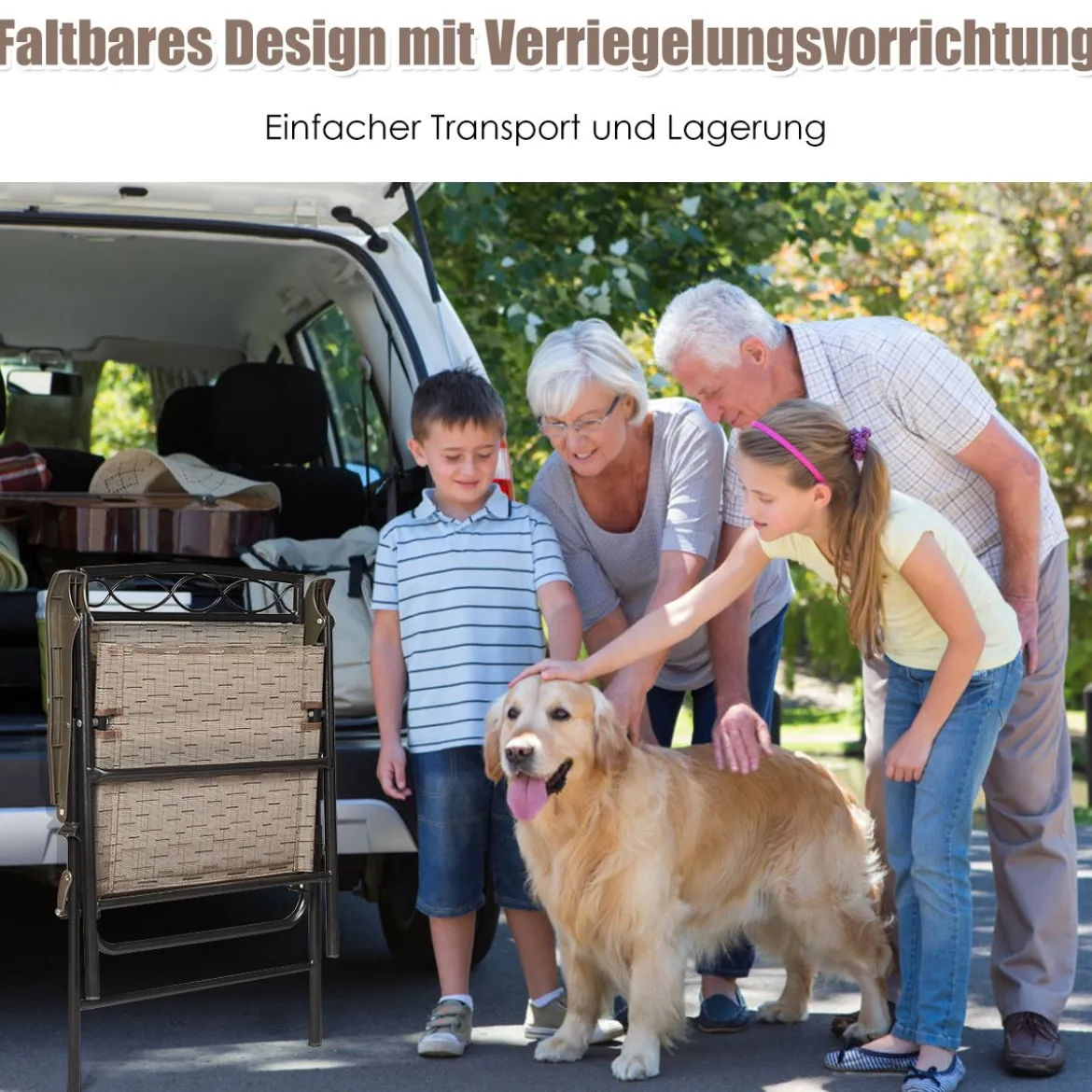 4-er Set tragbare Esszimmerstühle Faltbare Terrassenstühle Klappstühle mit Rückenlehne und Armlehnen Braun