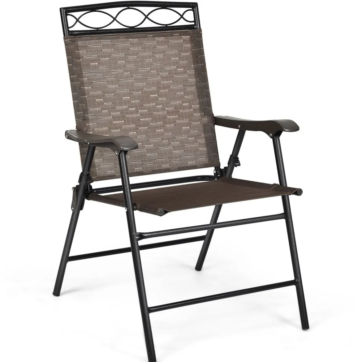 4-er Set tragbare Esszimmerstühle Faltbare Terrassenstühle Klappstühle mit Rückenlehne und Armlehnen Braun