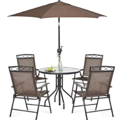 4-er Set tragbare Esszimmerstühle Faltbare Terrassenstühle Klappstühle mit Rückenlehne und Armlehnen Braun