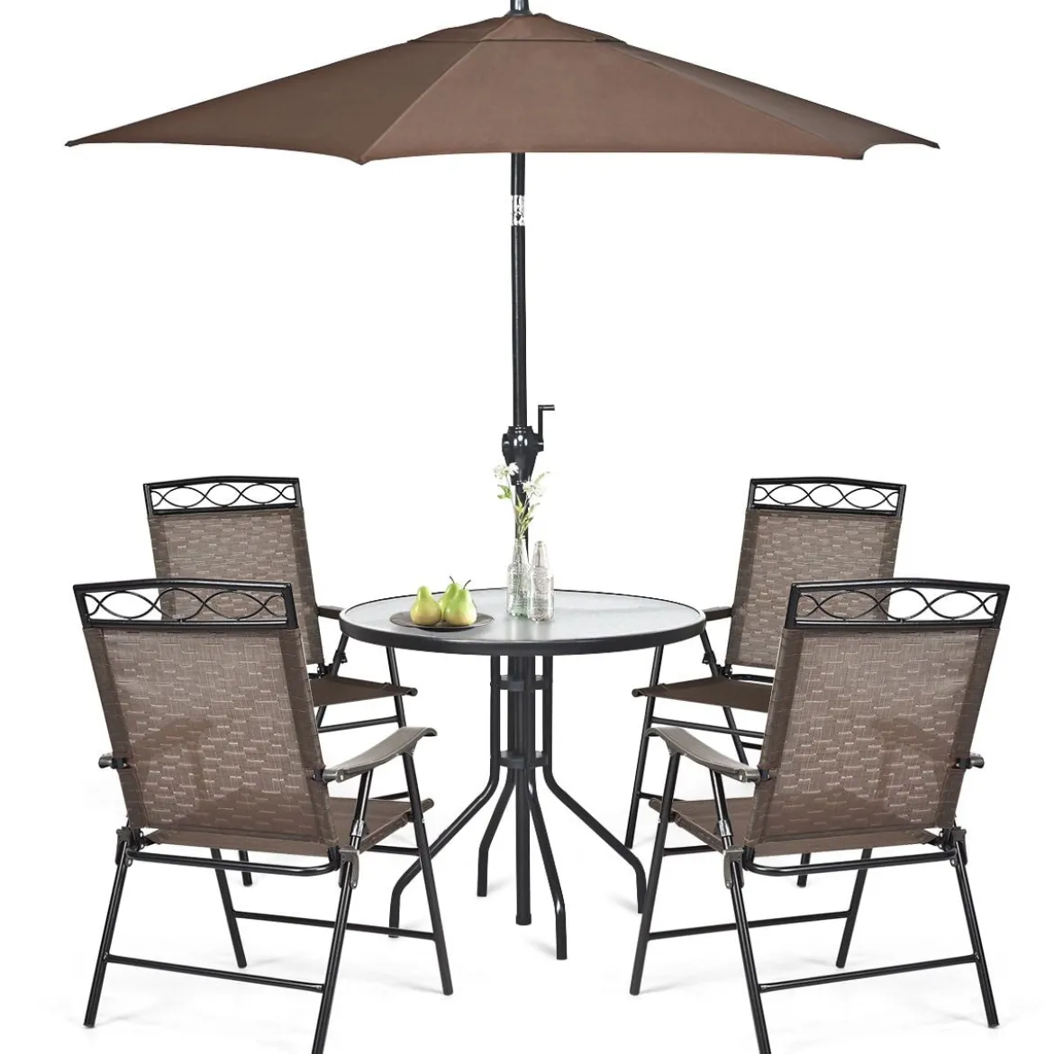 4-er Set tragbare Esszimmerstühle Faltbare Terrassenstühle Klappstühle mit Rückenlehne und Armlehnen Braun