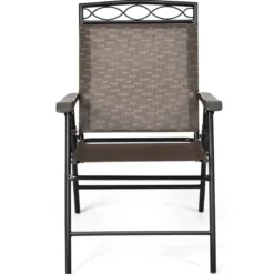 4-er Set tragbare Esszimmerstühle Faltbare Terrassenstühle Klappstühle mit Rückenlehne und Armlehnen Braun