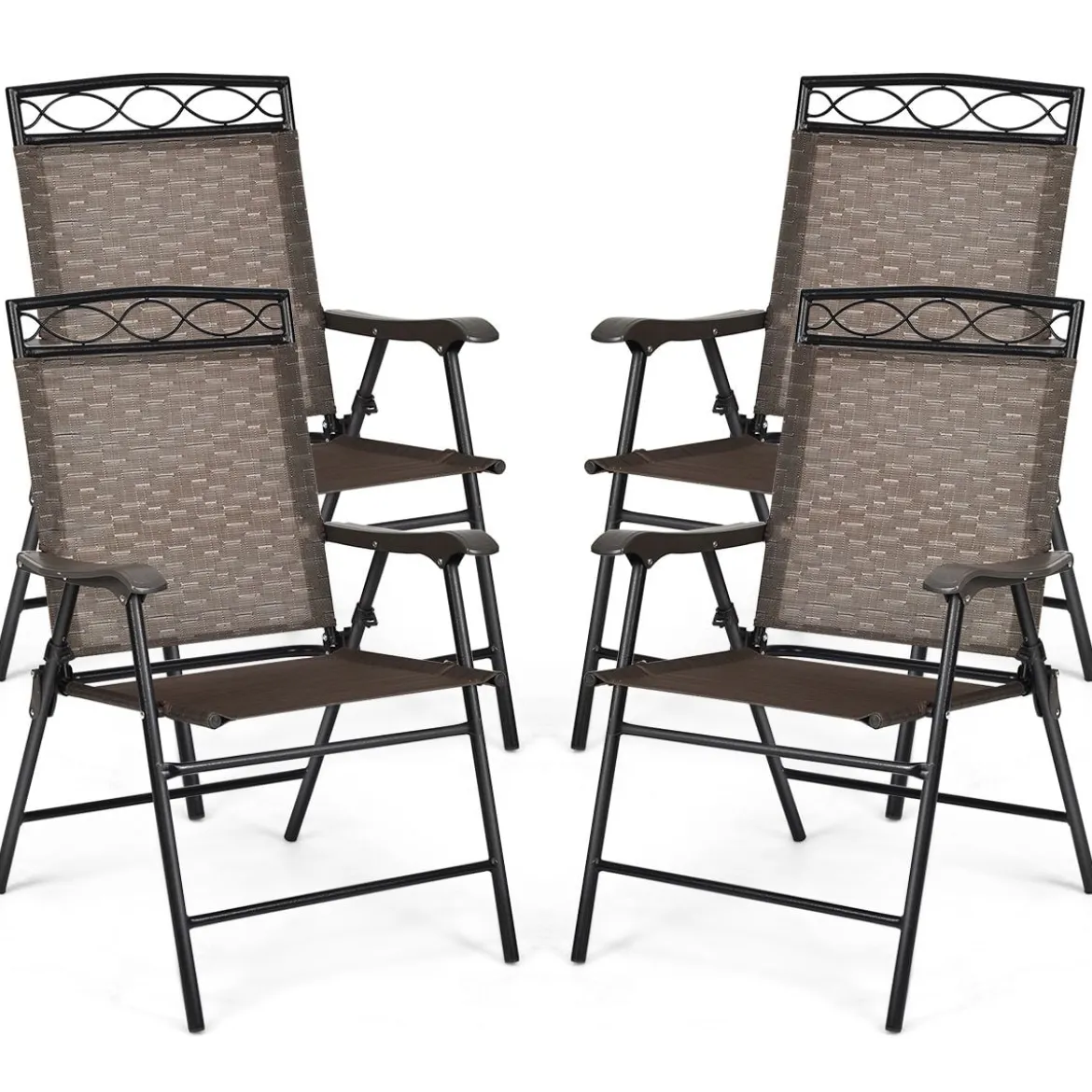 4-er Set tragbare Esszimmerstühle Faltbare Terrassenstühle Klappstühle mit Rückenlehne und Armlehnen Braun